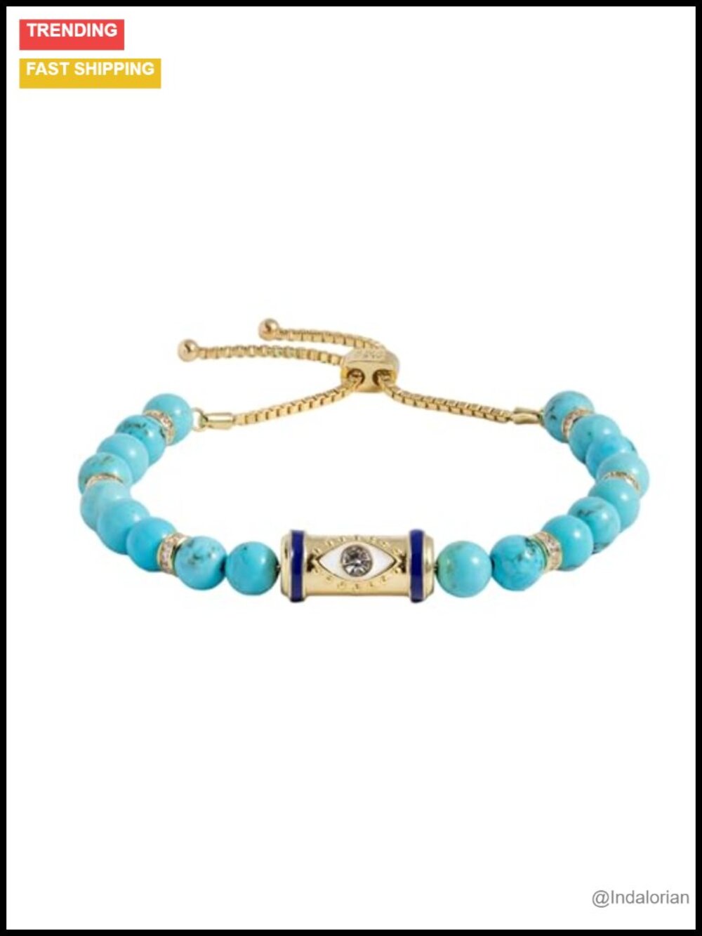 Evil Eye Link Charm Bracelet, Gold Plated Brass